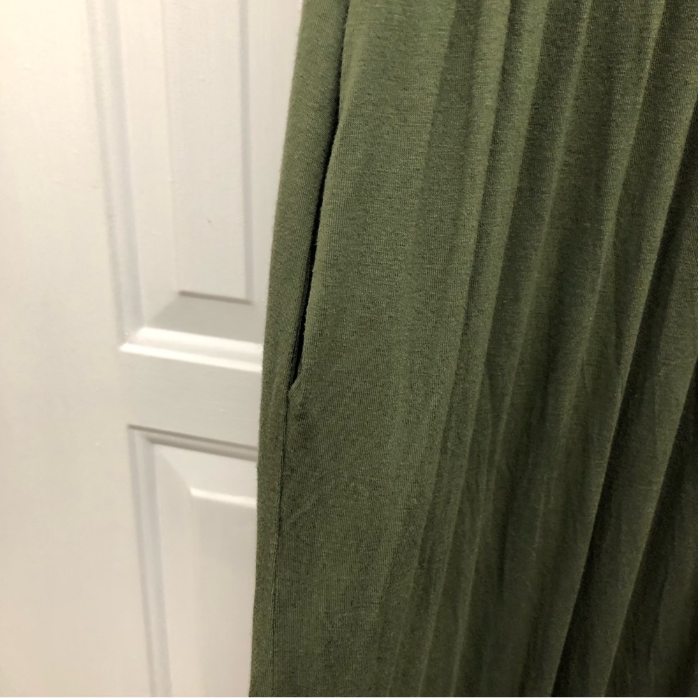 Maxi Dress Cap Sleeve Crew Neck with Elastic Waistline W Size 2XL Moss Green - Picture 10 of 11